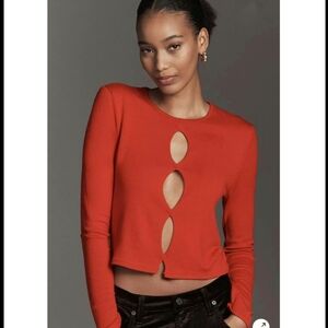 NWT Anthropologie Red Cut-Out Cardigan